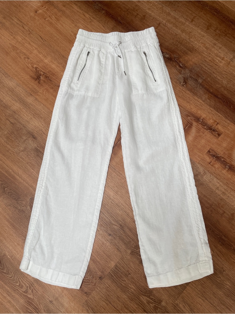 Athleta Womens Cabo Linen Straight/Wide Leg Pants White Size 4 Beachy Coastal